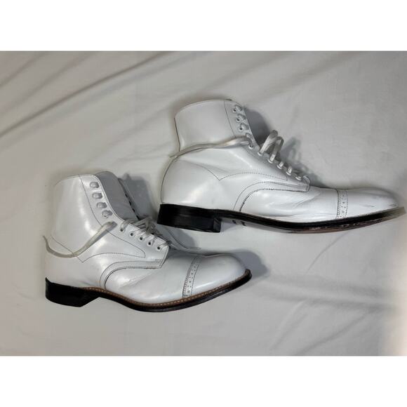 Stacy Adams White Leather Cap Toe Dress Boots Men’s 7.5D Lace Up Formal Vintage - Picture 3 of 10